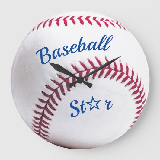 紅白青の野球写真スポーツ ラージ壁時計 (正面)