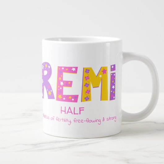 紅紫の花の星を指すレミの女の子の名前 ジャンボコーヒーマグカップ (右)