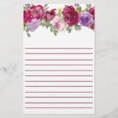 紅紫色の水色の花パーソナライズされた 便箋 (裏面)