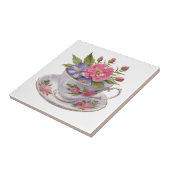 紅紫色の花inティーカップアンティークヴィンテージ タイル (側面)