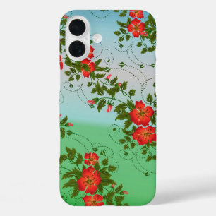 紅緑花文様 iPhone 16 PLUSケース