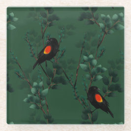 紅翼のブラックバードパターン ガラスコースター