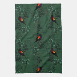 紅翼のブラックバードパターン キッチンタオル