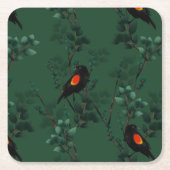 紅翼のブラックバードパターン スクエアペーパーコースター (正面)