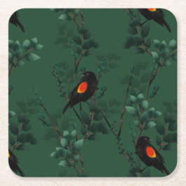 紅翼のブラックバードパターン スクエアペーパーコースター