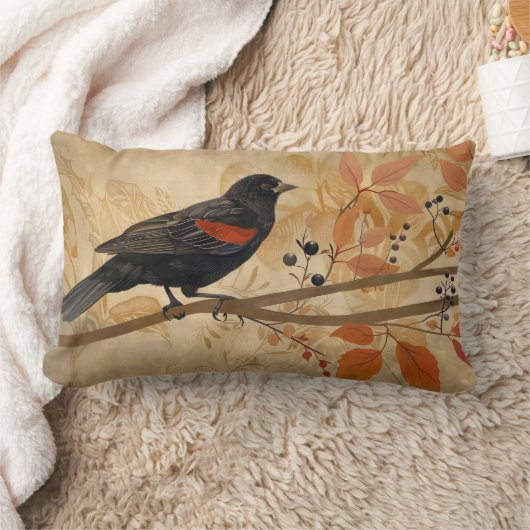 紅翼ブラックバード装飾用クッション ランバークッション (ブランケット)