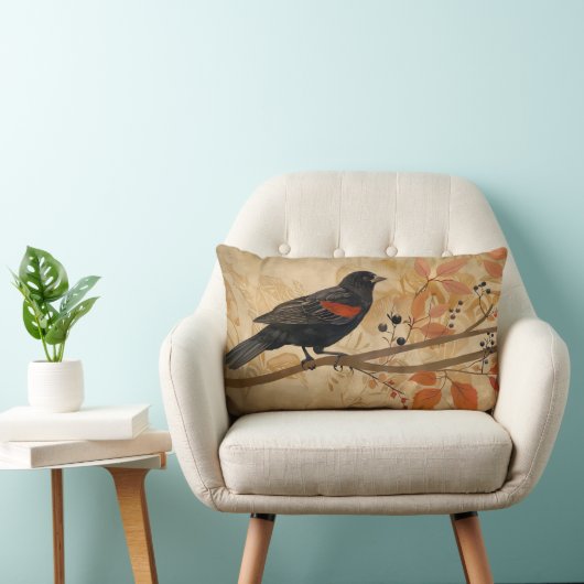 紅翼ブラックバード装飾用クッション ランバークッション (椅子)