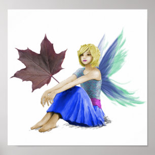 紅色のキングメープルツリー妖精と葉 ポスター