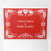 紅色のパペル・ピカドは鳥結婚を愛する 三つ折り招待状 (内部最初)