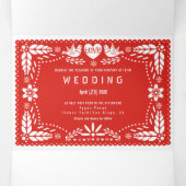 紅色のパペル・ピカドは鳥結婚を愛する 三つ折り招待状 (内部中)