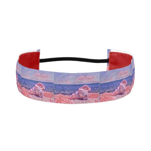紅色の海の色の近くのピンクの絵画貝殻 アスレチックヘッドバンド (正面)