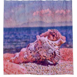 紅色の海の色の近くのピンクの絵画貝殻 シャワーカーテン