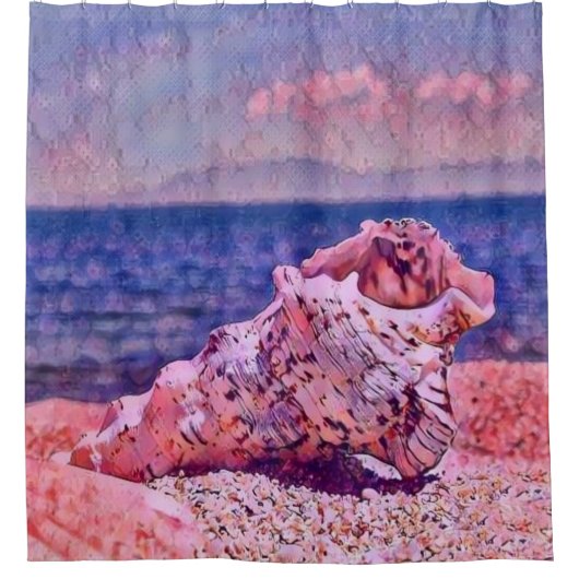 紅色の海の色の近くのピンクの絵画貝殻 シャワーカーテン (正面)