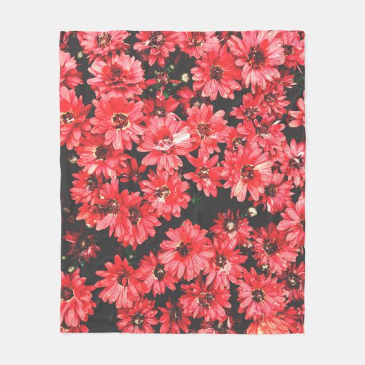 紅色の美しい花、花柄 フリースブランケット (正面)