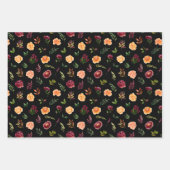 紅色の花と紅葉の模様 ラッピングペーパーシート (正面3)