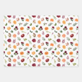 紅色の花と紅葉の模様 ラッピングペーパーシート (正面)