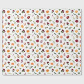 紅色の花と紅葉の模様 ラッピングペーパー (フラット)
