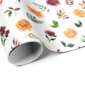 紅色の花と紅葉の模様 ラッピングペーパー (ロールコーナー)