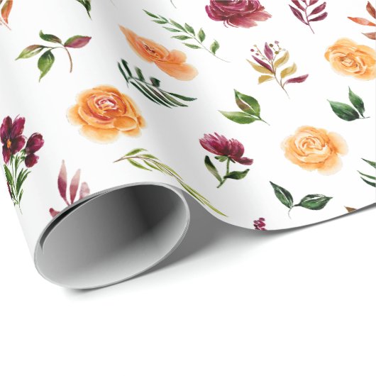 紅色の花と紅葉の模様 ラッピングペーパー (ロールコーナー)