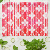 紅色の花のグラデーション陰ストライプの色 キッチンタオル (折り畳み)