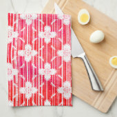 紅色の花のグラデーション陰ストライプの色 キッチンタオル (四つ折り)