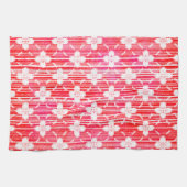 紅色の花のグラデーション陰ストライプの色 キッチンタオル (横)