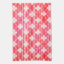 紅色の花のグラデーション陰ストライプの色 キッチンタオル