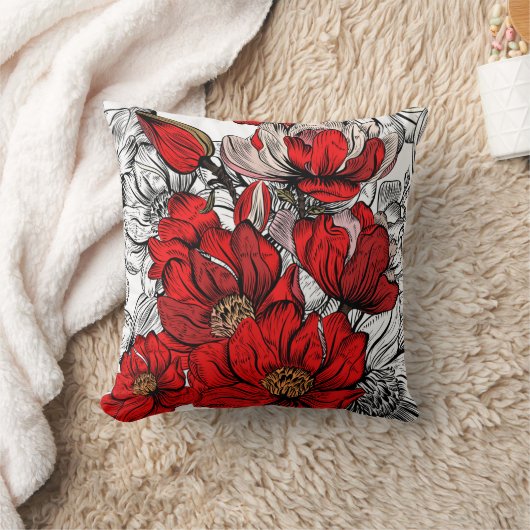 紅色の花 クッション (ブランケット)