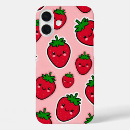 紅色の頬に笑みを浮かべるイチゴ iPhone 16 PLUSケース