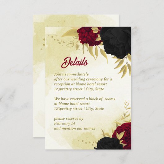 紅色の黒い花離れ金ゴールド エンクロージャーカード (正面/裏面)