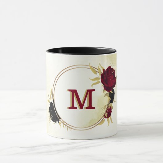 紅色の黒い花離れ金ゴールド マグカップ (中央)