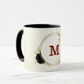 紅色の黒い花離れ金ゴールド マグカップ (正面左)