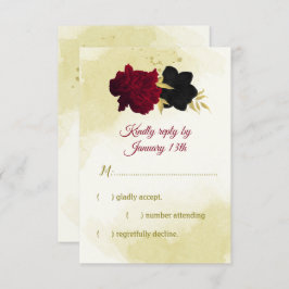 紅色の黒い花離れ金ゴールド 出欠カード
