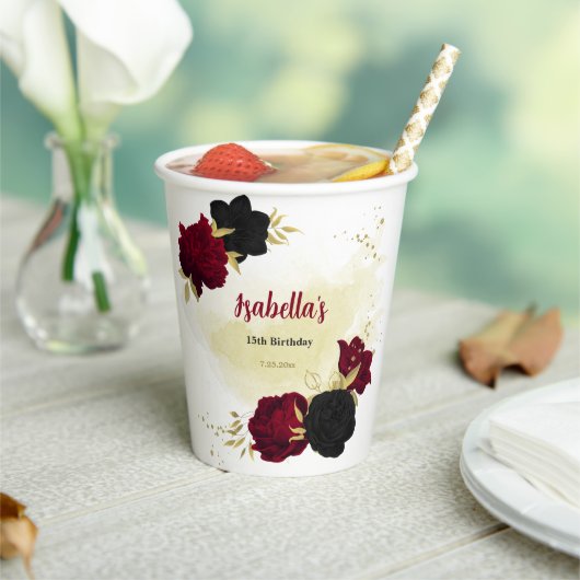 紅色の黒い花離れ金ゴールド 紙コップ (インサイチュ)