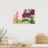 紅色サルビアと紫芽腫by谷上香南 ポスター (キッチン)