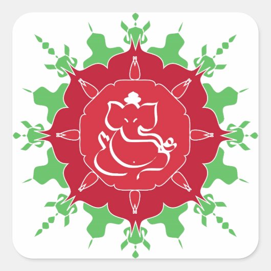 紅花にガネーシャ神 スクエアシール (正面)