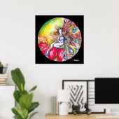 紅花に座る花妖精チタニアファンタジー ポスター (ホームオフィス)