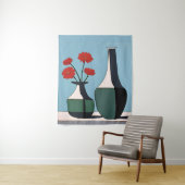 紅花の付いた白黒の花瓶 タペストリー (インサイチュ)