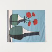 紅花の付いた白黒の花瓶 タペストリー (正面(横))