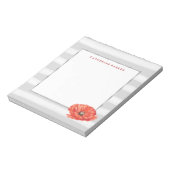 紅花の灰色と白ストライプの水彩色 ノートパッド (回転)