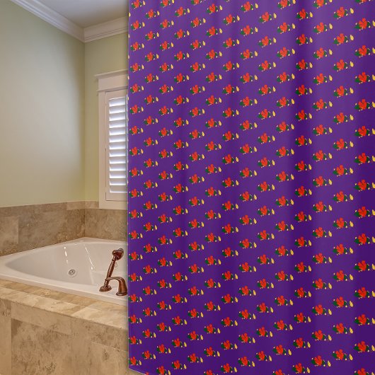 紅花紫シャワーカーテン模様 シャワーカーテン
