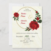 紅花葉金ゴールドリース 招待状 (正面)