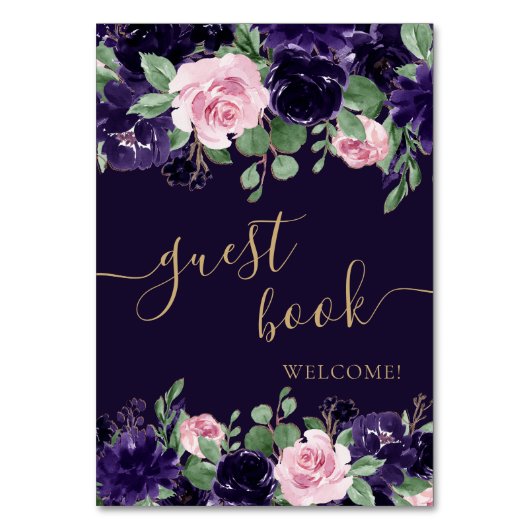 紅花 |紫とピンクのフローラゲストブック テーブルナンバー (正面)