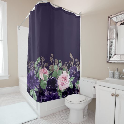 紅花 | 紫とピンクのローズフローラブーケ シャワーカーテン (インサイチュ)