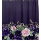 紅花 | 紫とピンクのローズフローラブーケ シャワーカーテン (正面)