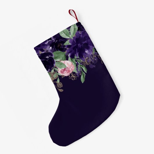 紅花 | 紫とピンクのローズフローラブーケ スモールクリスマスストッキング (裏面 (吊り時))