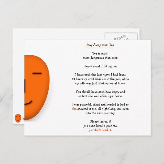 紅茶ではなくビールから離れろ 面白い妻のジョーク ユーモア ポストカード (正面/裏面)