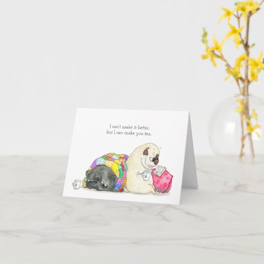 紅茶と悔やみや弔慰のパグカード カード (黄色い花)