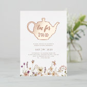 紅茶のための2つのフローラ誕生日-バラ金ゴールド 箔招待状 (立ち正面)