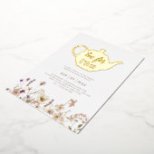 紅茶のための2つのフローラ誕生日-金ゴールド 箔招待状 (回転した状態)